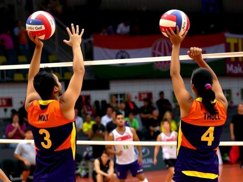 Volley Prime Rulers Banner - Showing Indian volleyball players in action during a game match